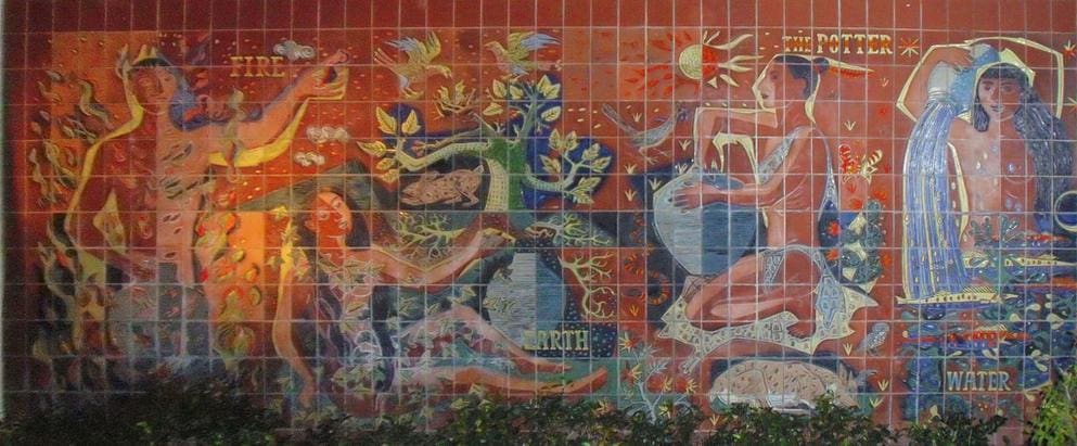 Tile mural depicting the four elements.