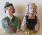 Ceramic salt and pepper shakers, man and woman.