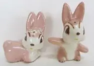 Pink and white ceramic bunny salt and pepper shakers.