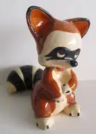 Ceramic raccoon figurine with a black eye mask.