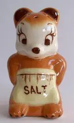 Ceramic bear salt shaker with apron.