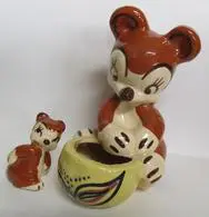 Ceramic bear planter with smaller bear.