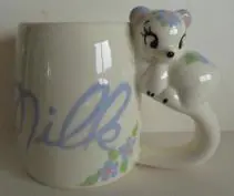 White ceramic mug with a mouse handle.