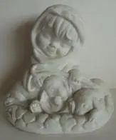 Ceramic figurine of a girl with two rabbits.